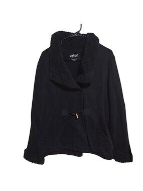 Style & Co Sport Black Faux Fur Trim Jacket Womens Size XL Coat Winter Fashion